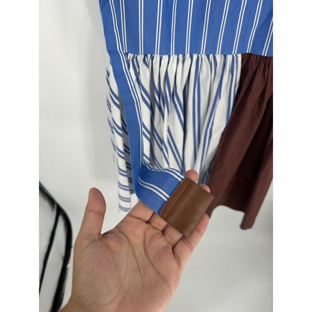 Tibi Blue and White Striped Halter Midi Dress with Brown Panel - Picture 5 of 8
